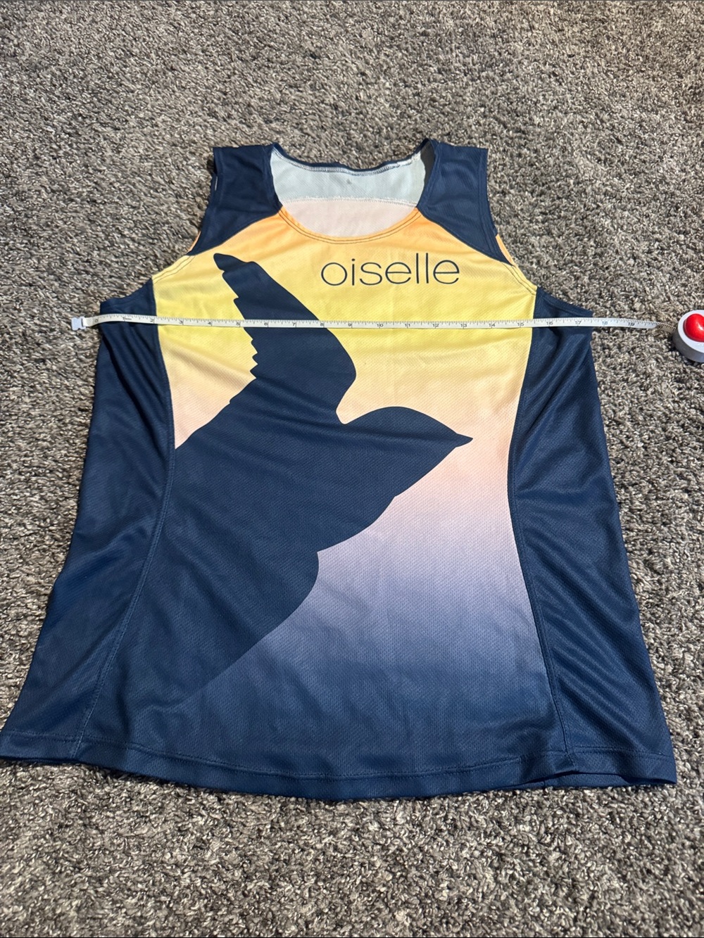 oiselle Navy and Yellow Gradient Bird-Print Running Tank